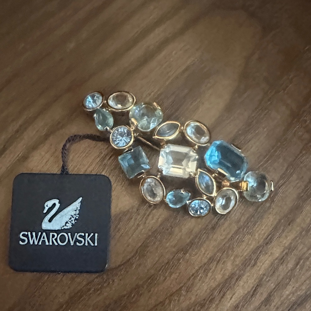 Swarovski Gold-Tone Brooch with Blue and Clear Crystals